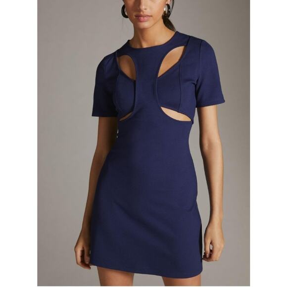 Anthropologie Dresses & Skirts - NWT Anthropologie Ponte Cut-Out Mini Dress Size Medium Navy Blue